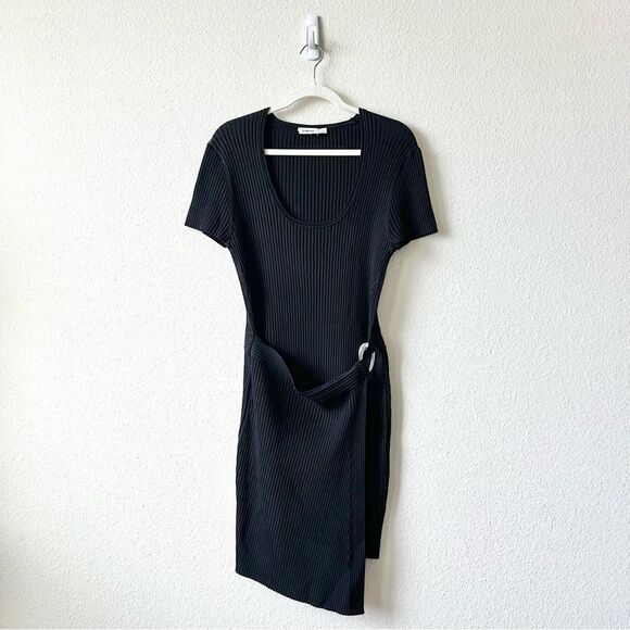 SIMKHAI Melody Wrap-Skirt Knit Mini Dress in Black Size  Large - Picture 3 of 7